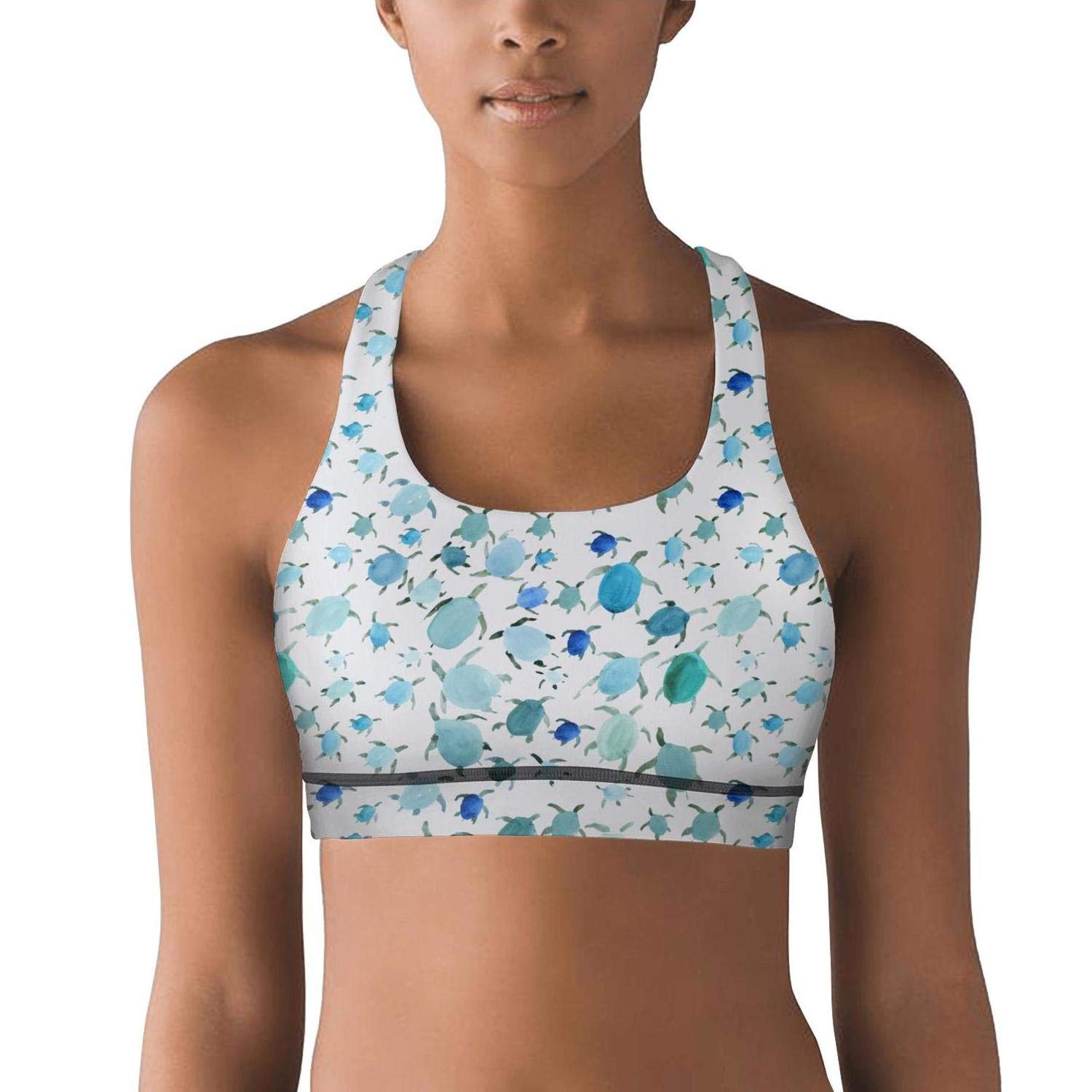White Grays Green Turtle Women Printed Racerback Sports Bras Seamless Gym Yoga Bra
