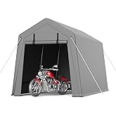 IDEALHOUSE 7x15 FT Heavy Duty Motorcycle Storage Shed - Portable Waterproof Shelter with Roll-Up Zipper Door for Bikes, Firewood & Garden Tools (Grey)