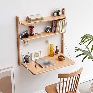 MFZJ1 Wall Mounted Table Multi-Function Laptop Desk Writing Desk Home Office Computer Desk with Large Storage Area, Solid Oak Cabinets Hanging Entryway Shelf Wall Desk (Brown)