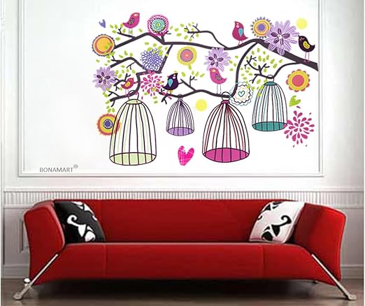 Flor Y Jaula De Grillos Etiquetas De La Pared Mural Sala De