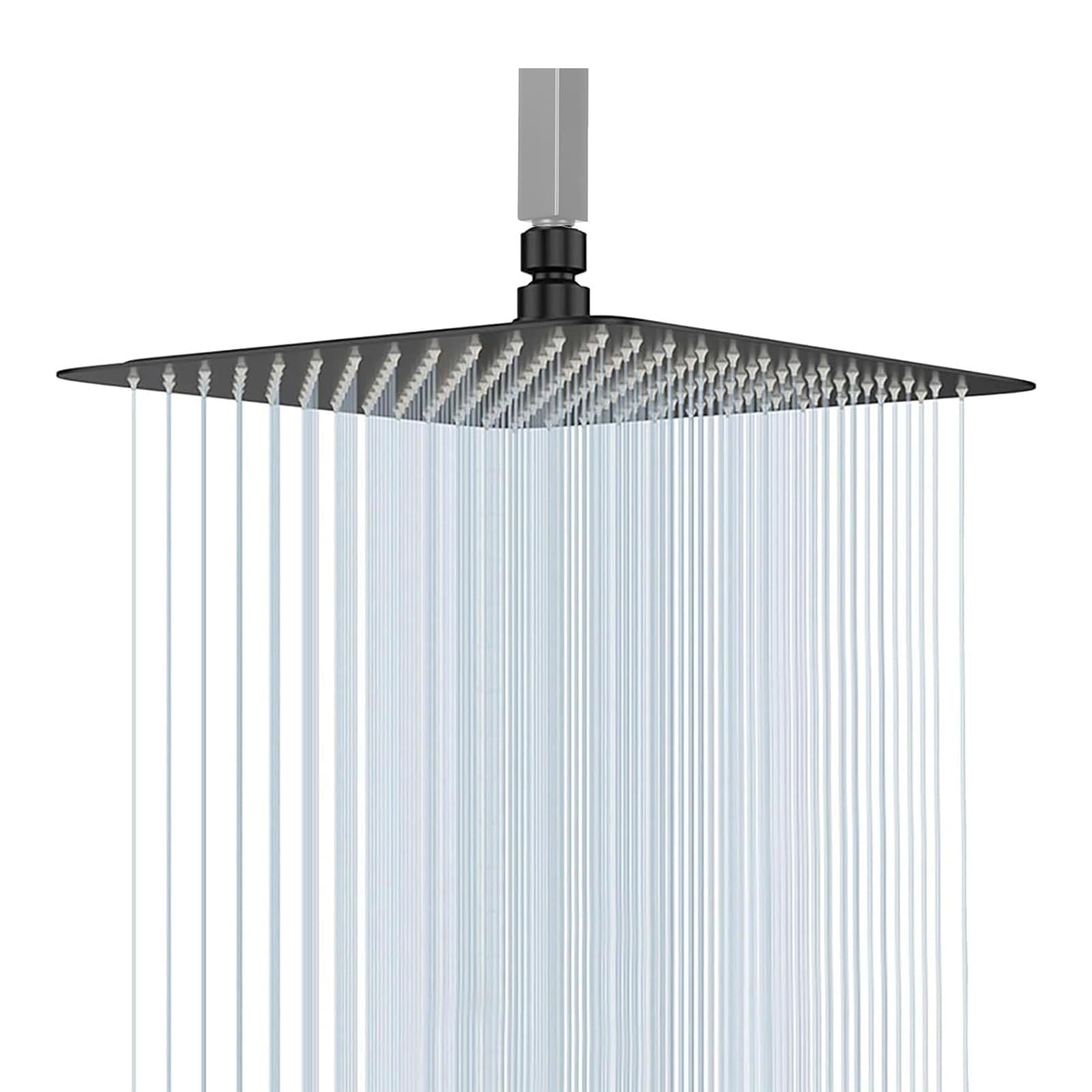Photo 1 of 20 Inch Large Rainfall Shower Head High Pressure Square Stainless Steel Ceiling Bathroom Showerhead with Silicone Nozzle, Waterfall Full Body Coverage, Ultra Thin Water Saving, for Home/Hotel, Black