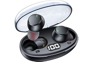 ZINGBIRD Earbuds Mini Wireless Earbuds Bluetooth Headphones 5.3 with LED Power Display Charging Case Ear Buds IPX7 Waterproof Earphones Light-Weight Earbud with Mic for Phone Laptop PC TV Running Workout Black