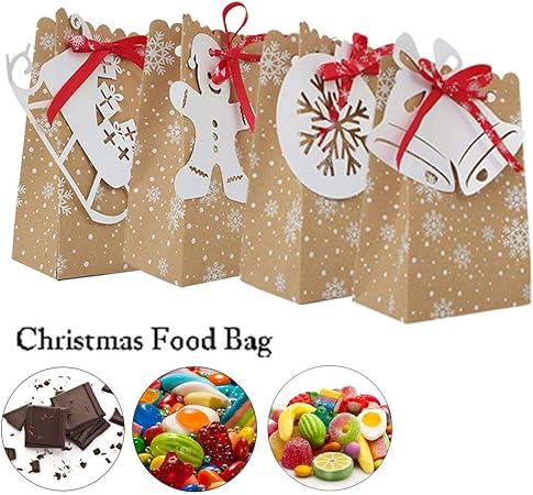 Confezioni Per Regali Di Natale.Yummyfood Sacchetto Regalo Di Natale Sacchetti Di Carta Di Natale Medi Da 24 Confezioni Con Adesivi Rossi Di Buon Natale Borse Per Regali Borse Regalo Per Bambini 12 7 18 5 Cm Amazon It