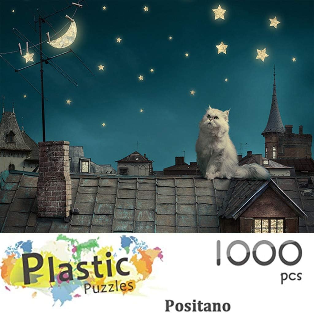 Jigsaw Puzzles 1000 Pieces for Adults, Cat on The Roof Painting, DIY Set Unique Gift Home Decor Children's Educational Toys Large Puzzles for Adults or Kids 7 and up Ages 750×500mm
