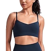 HeyNuts Womens V Neck Sports Bra, Spaghetti Thin Straps Camisole Yoga Tops Padded with Built in Bras A-C Cups