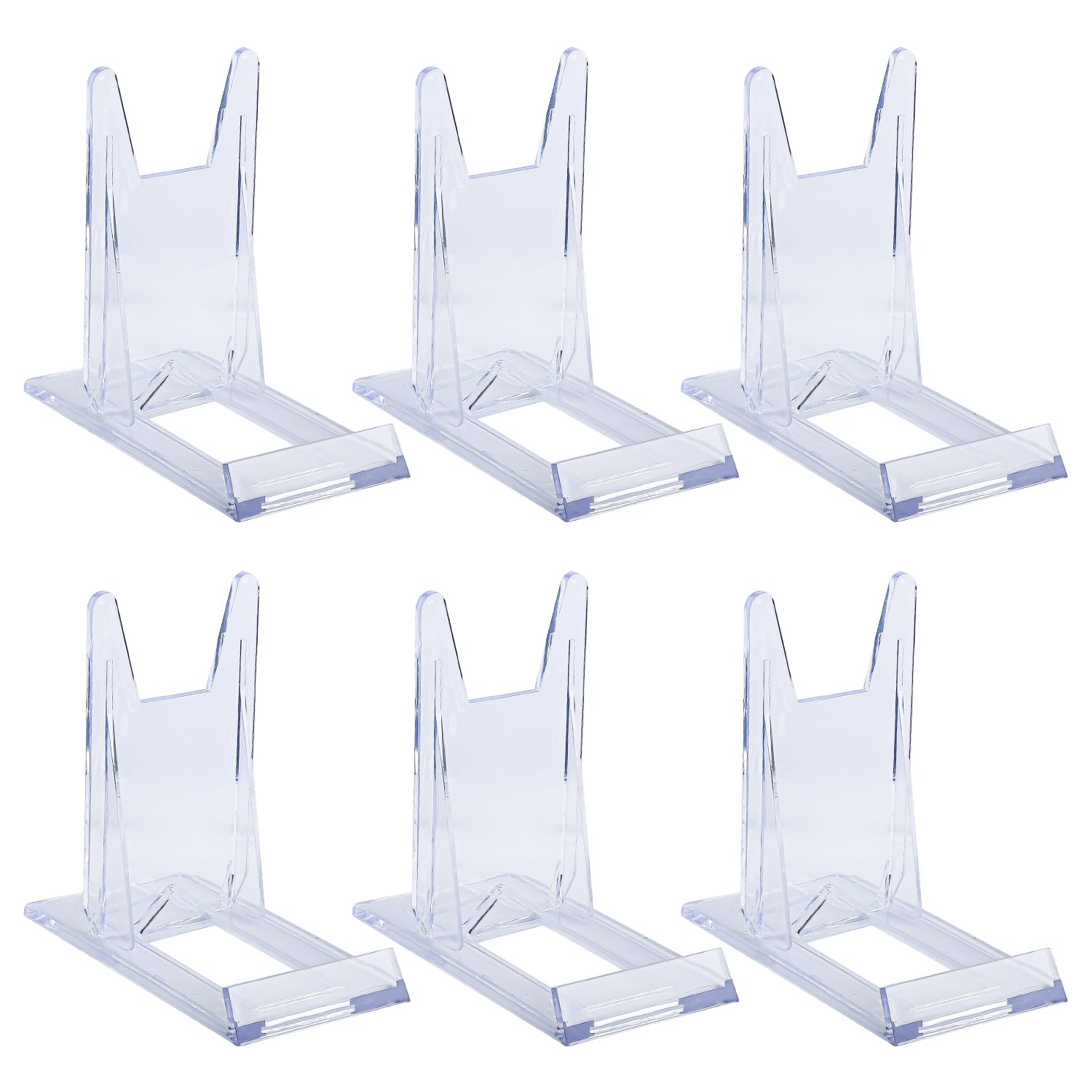 Rumyve 6Pcs Acrylic Display Stands,Adjustable Clear Plate Display Stands,Multifunctional Easel Plate Holder for Displaying Card Photoes Phones Books