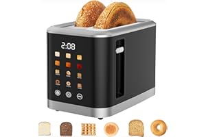 Touch screen Toaster 2 Slice Digital Timer Toasters with 6 Bread Types & 6 Shade Settings, Smart Extra Wide Slots Toaster wit