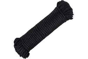 FANGYUAN 90 ft f 1/4 inch (7mm) Nylon Poly Rope Cord Flag Pole Polypropylene Clothes Line Camping Utility Good for Tie Pull Swing Climb Knot (Black)