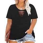CARCOS Plus Size Tops for Women Short Sleeve Shirts Basic Tee Solid Color Blouse V Neck Tunic Loose Fit Tshirts Summer XL-5XL
