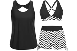 Yonique 3 Piece Tankini Swimsuits for Women Swim Tank Top Bathing Suits with Boy Shorts and Bra Athletic Swimwear