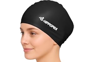 HIPPOPEA Large Swim Cap for Long Hair Women, Dreadlocks, Weaves, Hair Extensions, Braids, Curls & Afros - 3D Ergonomic Design Silicone Swim Cap Woman Kids Men Adults Boys Girls