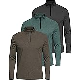 Real Essentials 3 Pack: Men's Dry-Fit Active Quarter Zip Long Sleeve Athletic Performance Pullover (Available in Big & Tall)