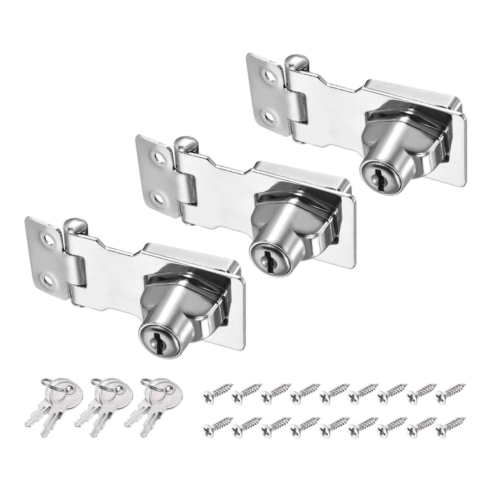 PATIKIL Keyed Hasp Locks, 3 Pack 2.5 Inch Twist Knob Locking Hasp Lock Metal Safety Hasp Latches for Cabinet Small Door, Keyed Different, Silver