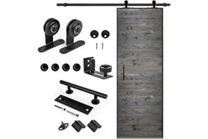 S&Z tophand® 28 in. x 84 Deep Gray Barn Door with 5FT Sliding Hardware Kit, 20 - 42in Stainless Steel Frame Style Door/Sliding Door/Simple Assembly is Required
