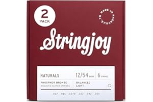 Stringjoy Balanced Light Gauge Naturals Phosphor Bronze Acoustic Guitar Strings 12-54, NB1254, Long-Lasting Clear & Shimmering Tone, 6 String Set, 2-Pack