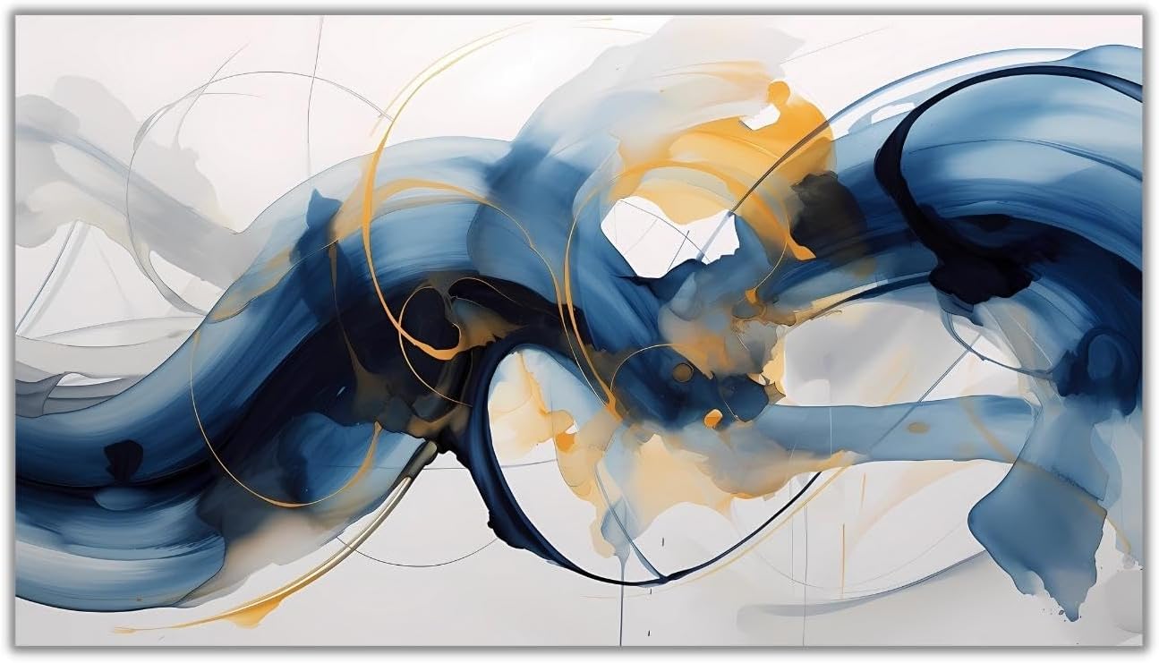 Paintings - Abstract Canvas Wall Art, Blue And White Tone Style, Framed Canvas Abstract Wall Art, Abstract Canvas Wall Art For Living Room Ready To Hang in Bedroom (Framed, 48