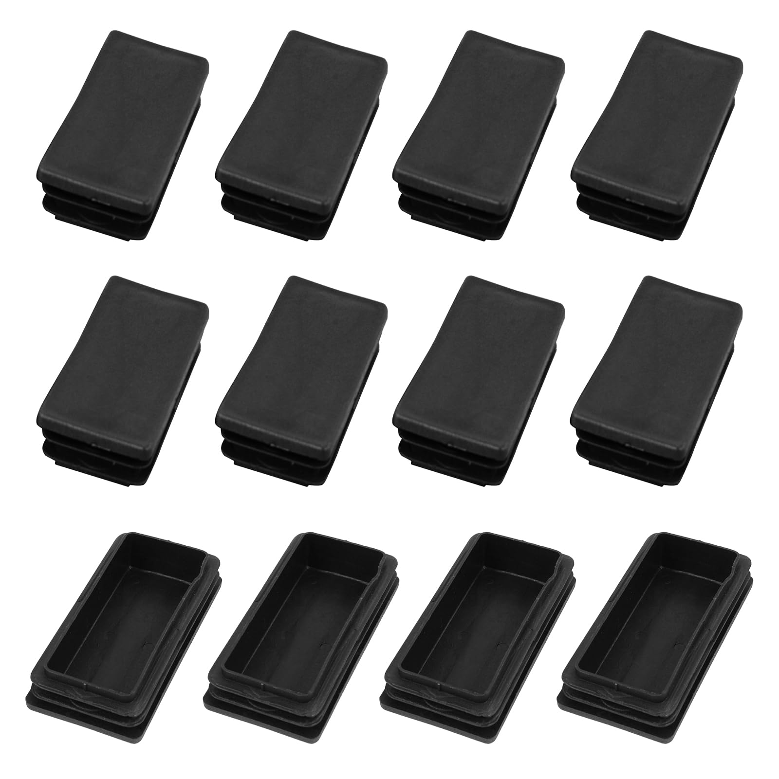 METALLIXITY Rectangle End Caps (100 x 50mm) 12Pcs, Plastic Rectangle Tube Inserts Threaded End Blanking Caps Protector - for Furniture Table Chair Legs, Black — image 1