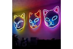 ZZXIAOJIE Demon LED Mask Slayers Costume Props Japanese Anime Plastic Fox Face Cosplay Glowing Masks for Adult Masquerade