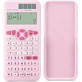Rudnia Pink Scientific Calculators for Students, 552 Functions, 4-Line | 10+2 Digit Display, Solar and Battery Powered Math Calculator for Middle High School and College, Back to School Supplies