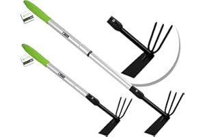 Evcitn Adjustable Hoe and Cultivator Hand Tiller with 40.7IN Long Handle, Aluminium and Rubber Garden Tool for Breaking Stone,Weeding Weeds,Digging Roots,Loosening Soil