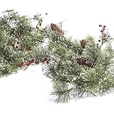 Factory Direct Craft 6 Foot Long Sparkling Winter Snowy Brush Pine Garland with a Mixture of Red Berries and Pinecones