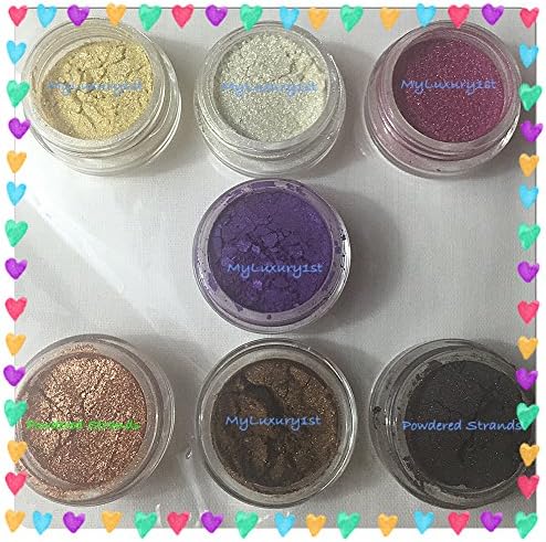 Lot of 7 Colors Cosmetic Eye Shadow Makeup Pro Shimmer Dust Eyeshadow Glitter Palette in Yellow White Pink Purple Copper Brown &amp; Dark Silver with Black Tint