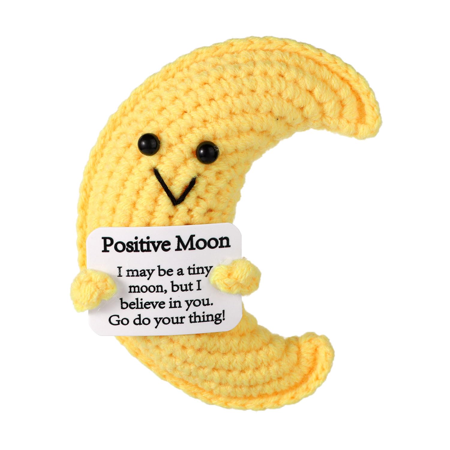 lasuroa Positive Moon, Crochet Moon Positive Message Crochet Inspirational Crochet Gifts Positive Crochet Doll Knitted Wool Doll for Party Decoration Encouraging Gift
