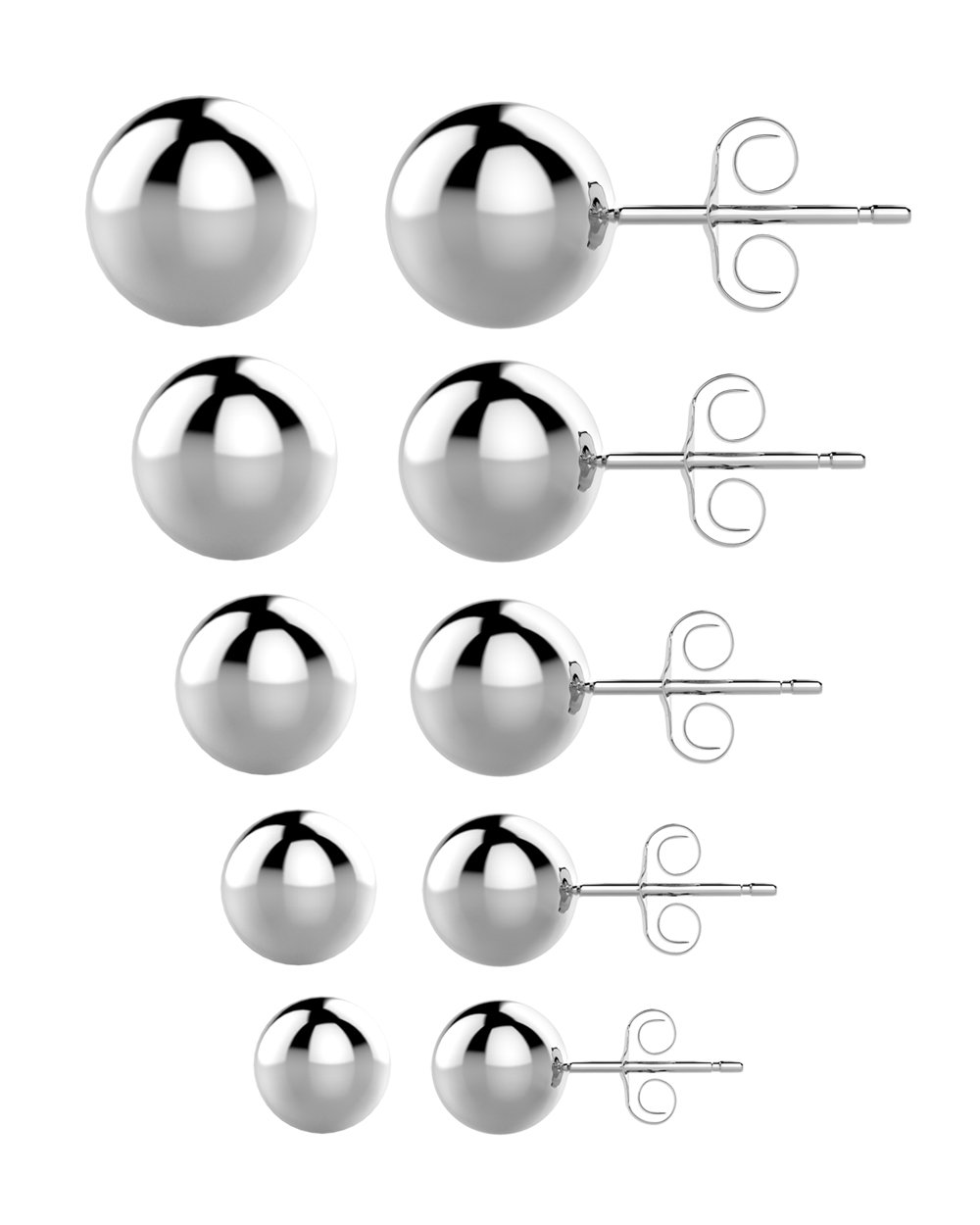 UHIBROS Hypoallergenic Studs Earrings 316L Surgical Stainless Steel Round Ball Earring 5 Pairs Assorted Sizes(4mm-8mm)