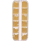 0.8mm Gold Nail Charms Caviar Beads for Nails 6 Sizes Mini Small Stainless Steel Beads Nails Art Decorations Gun Grey DIY Tool Nail Studs Accessories Gold Charms for Nails (Light Gold)