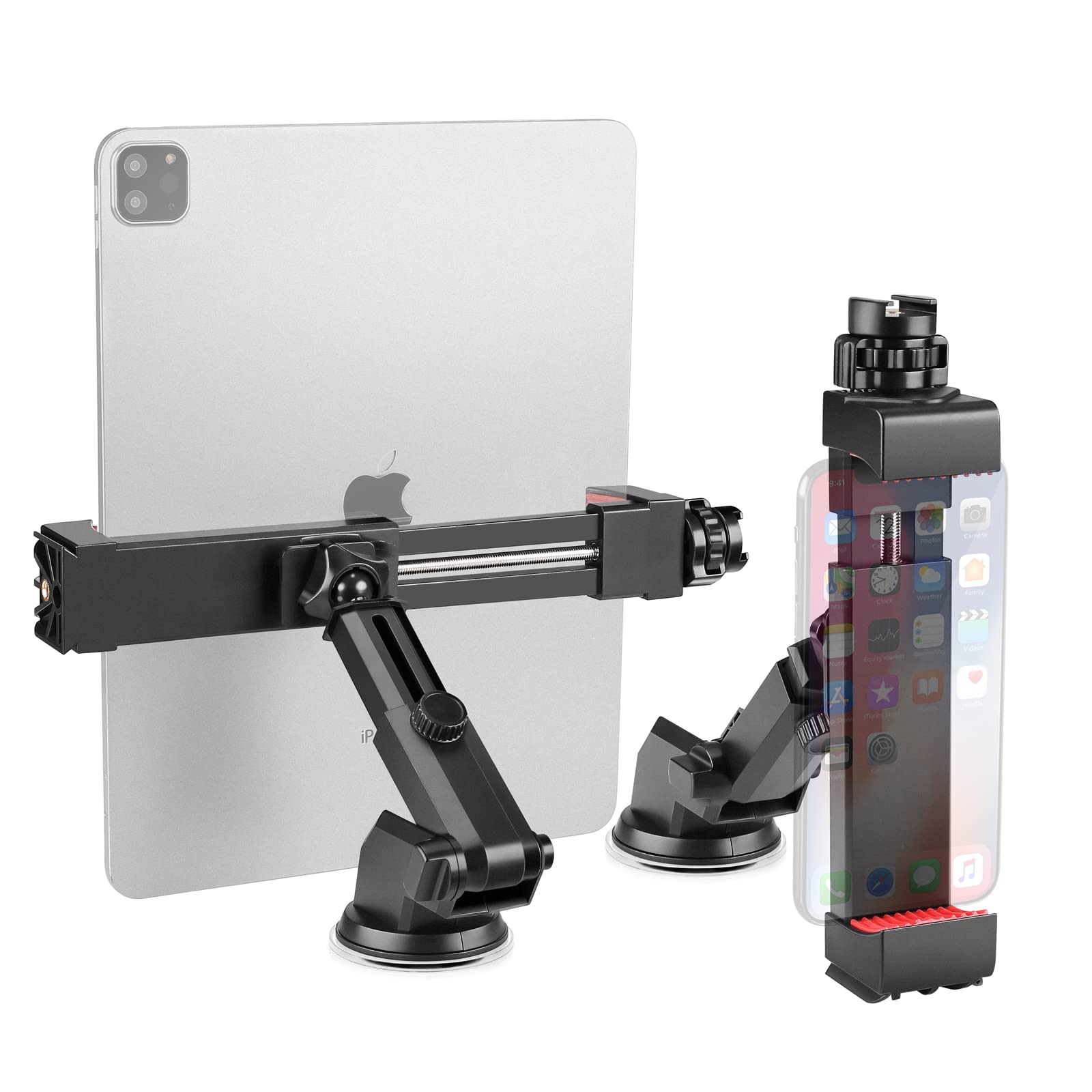 zeadio Car Phone Holder Mount - Adjustable Long arm car Phone Holder Mount with Smartphone Tablet Tripod Mount Adapter, Compatible with All Phones Tablets and Cars