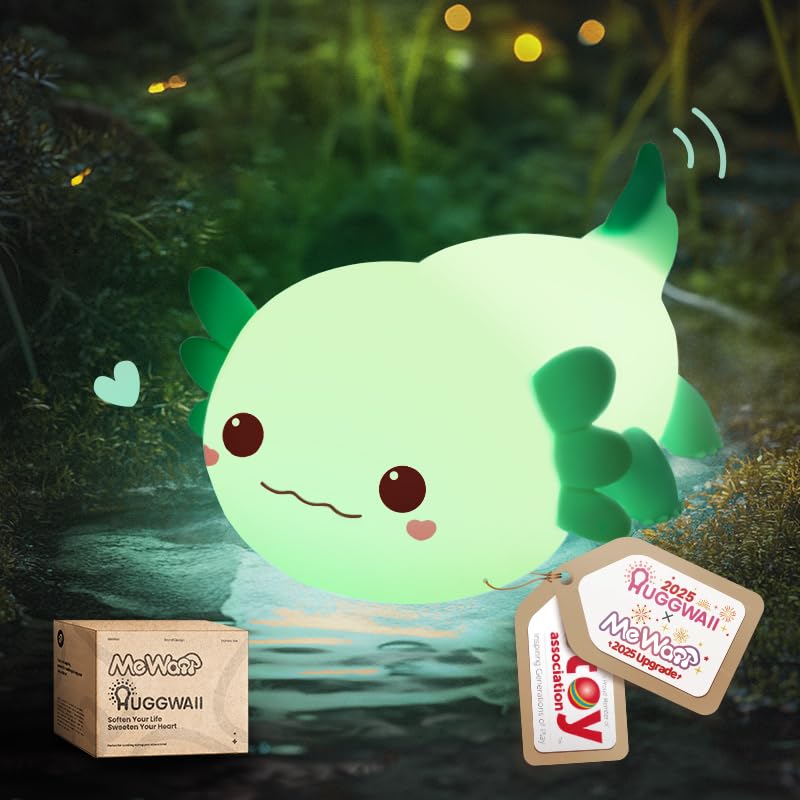 Photo 1 of Mewaii Huggwaii Squishy Axolotl Night Light for Kids – Dimmable Silicone Axolotl Lamp, 2025 Upgraded Design, 20H Battery Life Rechargeable Lamp,Safe Sleep Aid Gift for Toddlers, Girls&Baby Room Decor