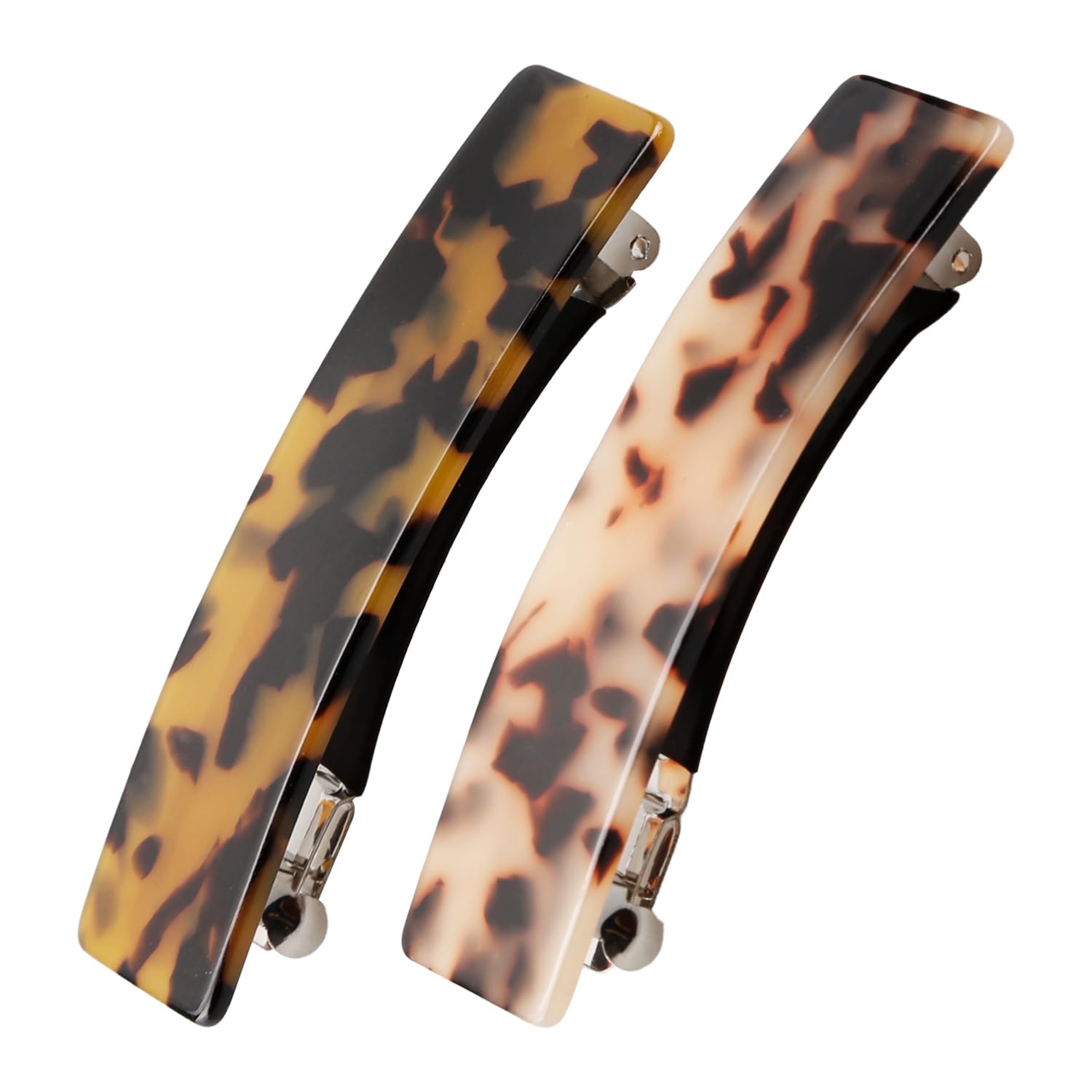 Luckious 2PCS French Design Hair Barrettes: Elegant Tortoise Shell Celluloid Rectangle Hair Clips for Women