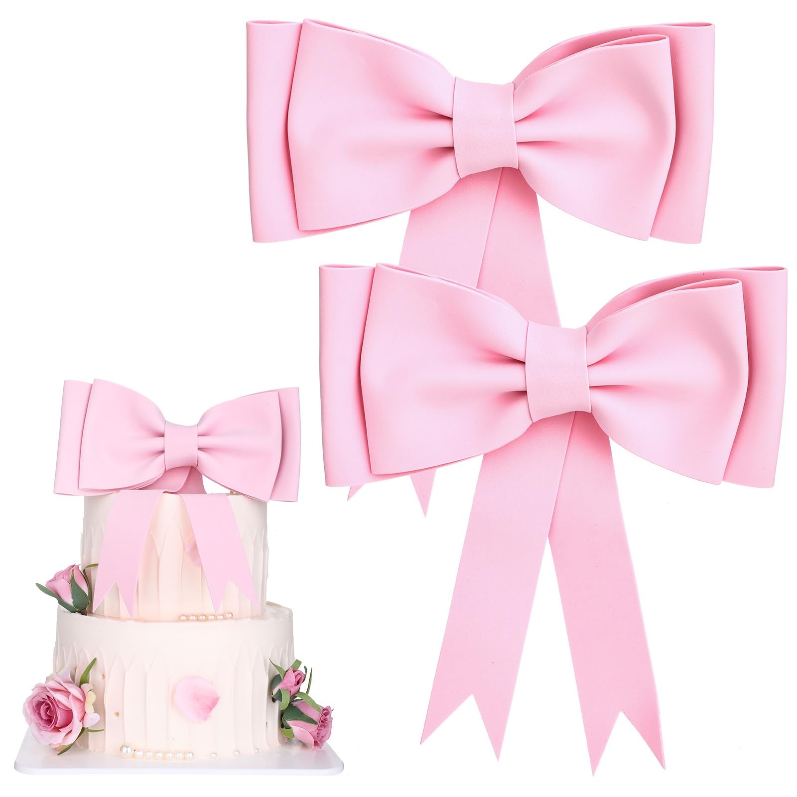 Photo 1 of 2 Pcs Pink Bow Cake Toppers for Girls Birthday Oversized Bow Cake Topper Decoration EVA Pink Bows Party Decorations Suitable for Birthday Wedding Party