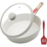 AIKENBBKK 12 Inch Nonstick Frying Pans with Lid, 5 QT Non Stick Saute Pan, Deep Frying Pan Skillet, Compatible with All Stovetops, Detachable Handle, Oven Safe, PFOA PFOS Free