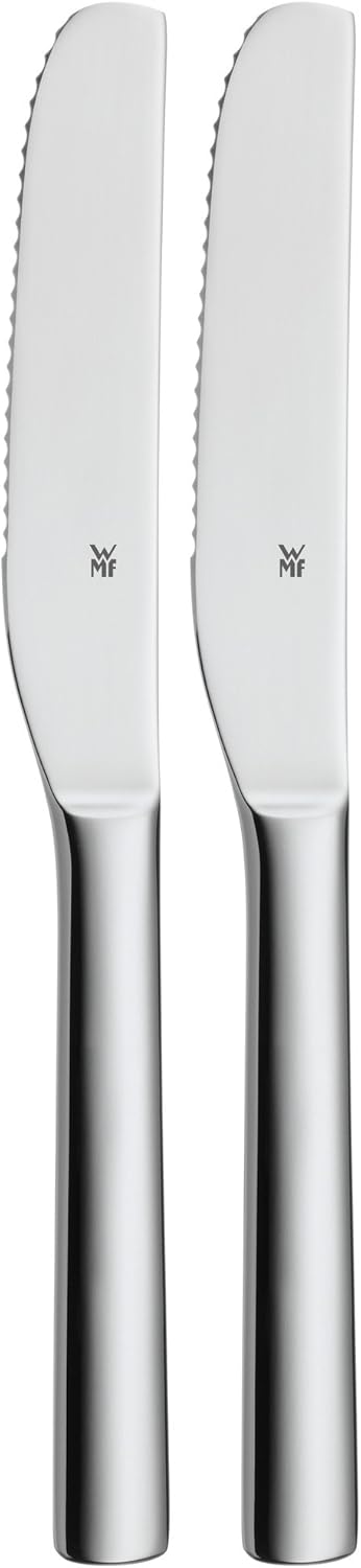 WMF Nuova Brunchmesser Set 2-teilig, 19,5 cm, Frühstücksmesser mit Wellenschliff, Brötchenmesser, Cromargan Edelstahl poliert