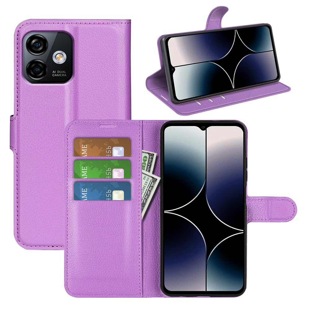 JIUNINE Case for Ulefone Note 16 Pro, Leather Wallet Case Flip Cover with [Card Slot] [Magnetic Closure] [TPU Inner Shell] for Ulefone Note 16 Pro, Purple