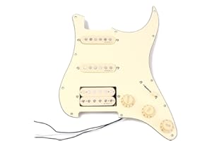 Ogdni Prewired Strat Pickguard with SSH Pickup Set, 3-ply Pick Guard Loaded High Output Alnico V Single Coil Humbucker Pick-ups, Electric Guitar Replacement Parts (Beige-SSH)