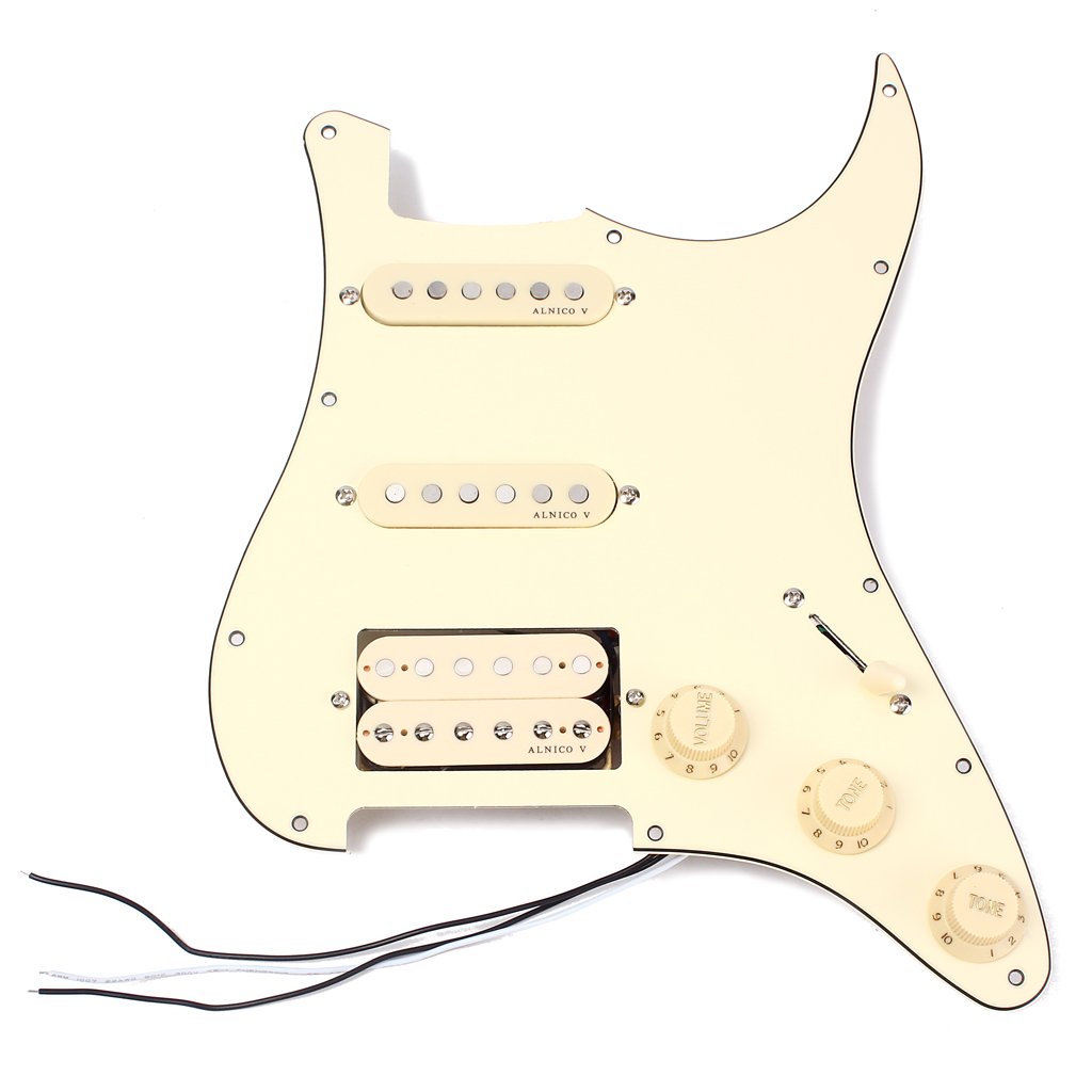 Alnicov 3-ply SSH Loaded Prewired Pickguard Humbucker Pickups Set for Strat ST Electric Guitar Cream