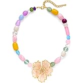 ENSKEFEN Chunky Big Flower Necklaces for Women Trendy Boho Multicolor Resin Acrylic Beaded Necklace Adjustable Vintage Floral Pendant Choker Statement Necklace