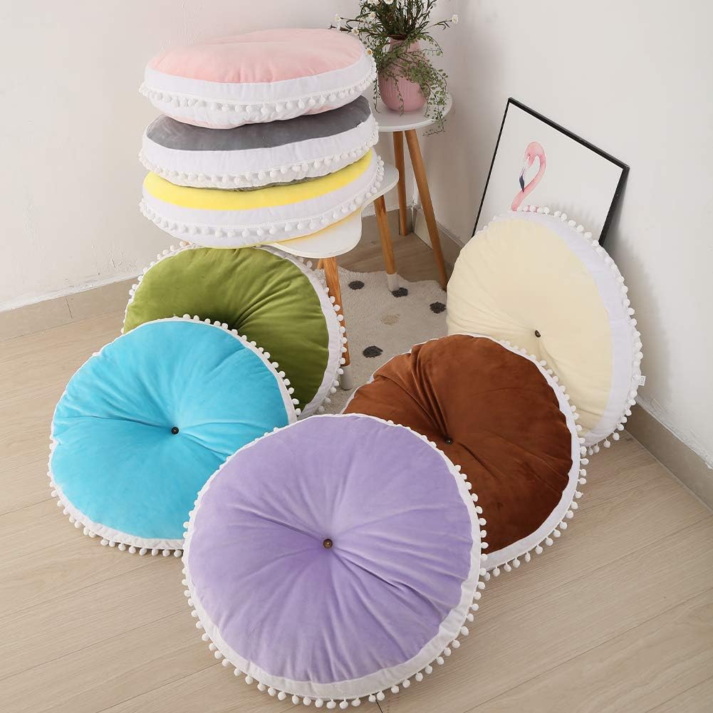 Kids Floor Pillow Cushion Seating Round Large Floor Cushion, Oversized Circle Pillow for Reading Nook Canopy Nursery Playroom Teepee Meditation, Soft Big Circular Cushion with Cute Pompom, Beige 23.6": Kitchen & Dining