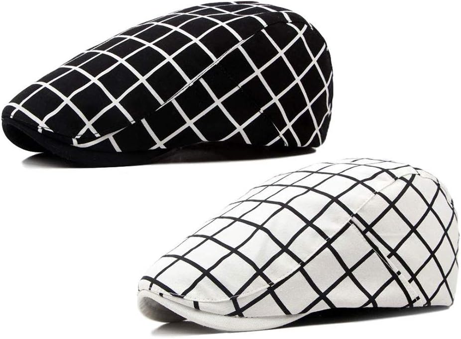ZLSLZ 2 Pack Men's Plaid Cotton Flat Newsboy Ivy Cabbie Golf Gatsby Cap Hat