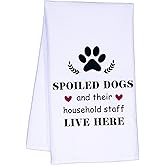 MAKIPTTE Funny Kitchen Towels, Dog Paw Decor Hand Towels, Dish Towels for Dog Lovers Owners, Spoiled Dogs and Their Household Staff Live Here