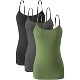 Knuffnee Womens Cotton Camisole with Shelf Bra Spaghetti Strap Tank Tops Adjustable Undershirt 3 Pack