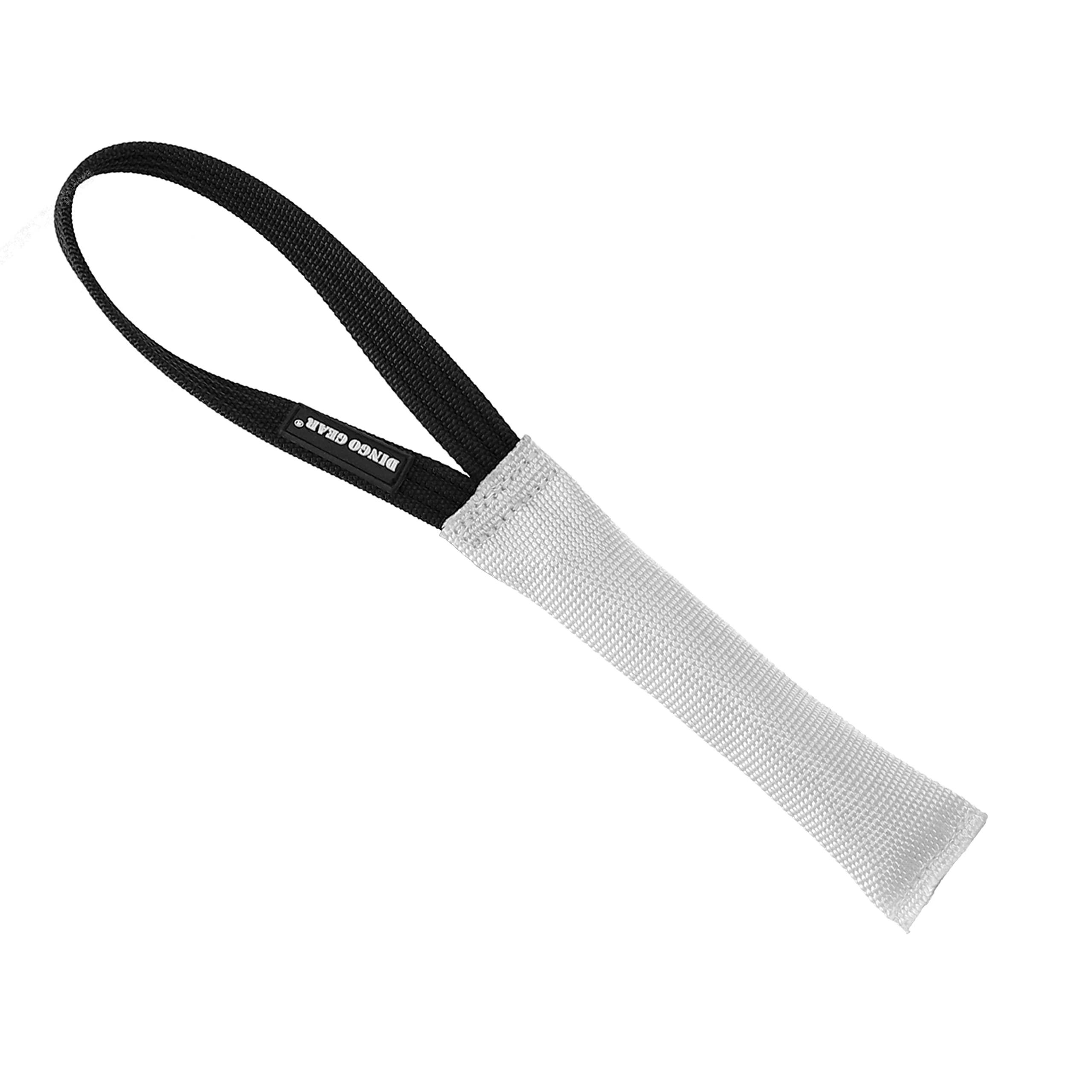 DINGO GEAR Firehose Bite Tug 1 Handle Heavy Duty Toy for K9 IGP Dog Training Sports Play Fetch Bite Work Floating Tug of War to Fire Up Prey Drive Size M White S00287