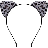 NESTRE Leopard Ears Headband, Furry Cheetah Print Cat Ears For Women,Cute Furry Leopard Headband Halloween Costume Cosplay Hair Accessories (Gray)