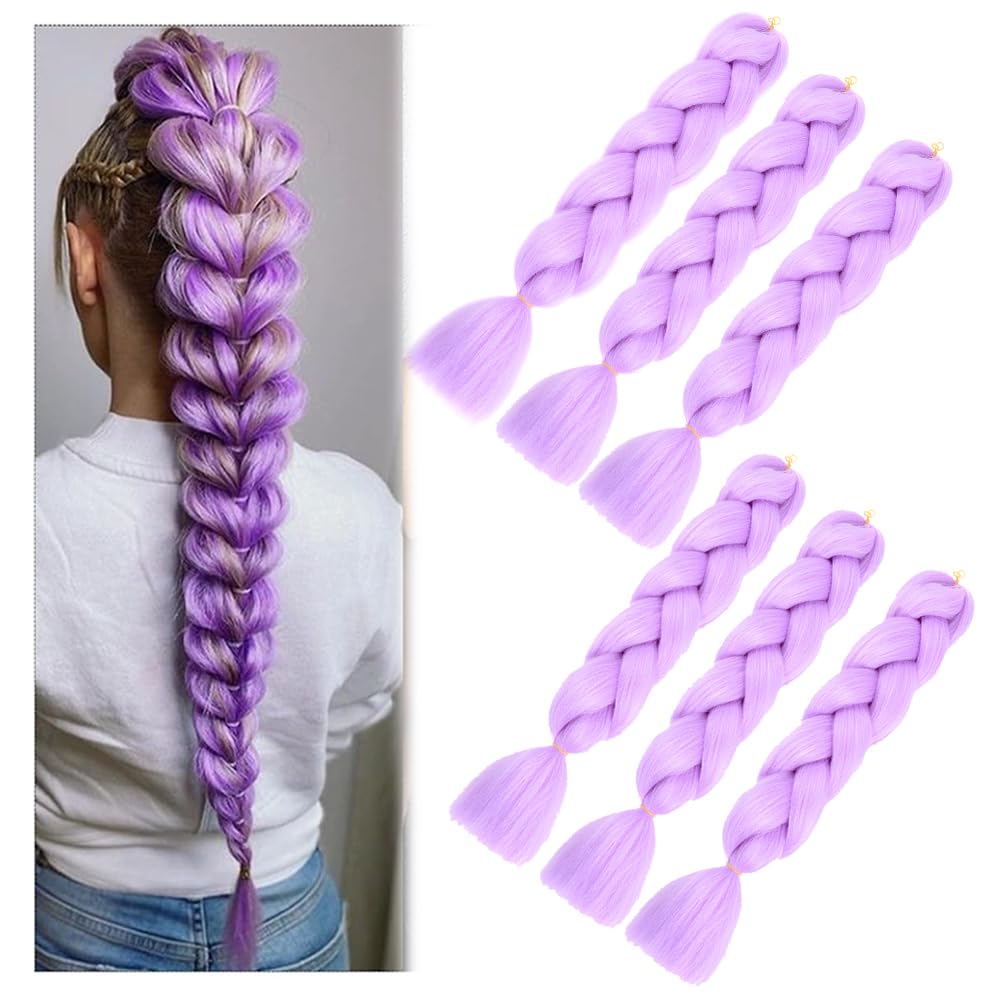 Purple braiding Hair extension 6packs synthetic hair for braiding colorful jumbo Braids Hair for DIY braid ponytail extension for Women Girls — image 1