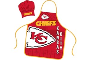 Mojo Licensing Kansas City Chiefs Apron Chef Hat Set Full Color Universal Size Tie Back Grilling Tailgate BBQ Cooking Host