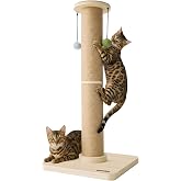 ZOMISIA 35'' Tall Cat Scratching Post for Indoor Cats Adults | 4.7'' Large Scratch Post, Thicken Wooden Base, Sisal Scratcher Top &amp; Dangling Balls, Super Sturdy