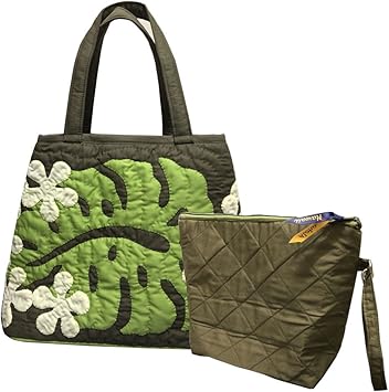 Amazon Co Jp ハワイアンキルト ハンドバッグ モンステラ プルメリア グリーン Hawaiian Quilt レディースバッグ スポーツ アウトドア