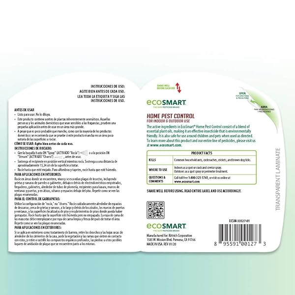 ECOSMART NATURAL, PLANT-BASED INDOOR/OUTDOOR HOME PEST CONTROL, 24 OUNCE READY-TO-SPRAY BOTTLE